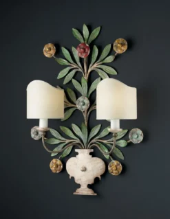 Casa Padrino Luxus Wandleuchte Mehrfarbig B. 55 x H. 70 cm - Handgefertigte Wandleuchte aus Schmiedeeisen mit handgeformten Blüten - Luxus Kollektion - Edel & Prunkvoll