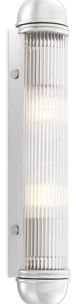 Casa Padrino Luxus Wandleuchte Silber 7 x 7,5 x H. 40 cm - Elegante Metall Wandlampe mit Glas Lampenschirm - Luxus Leuchten