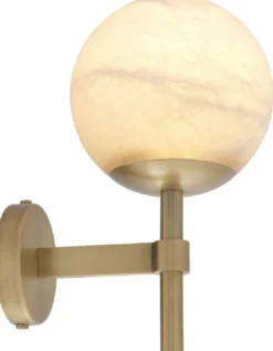 Casa Padrino Luxus Wandleuchte Antik Messingfarben / Alabaster 18 x 26 x H. 35 cm - Elegante Metall Wandlampe mit rundem Alabaster Lampenschirm - Luxus Kollektion