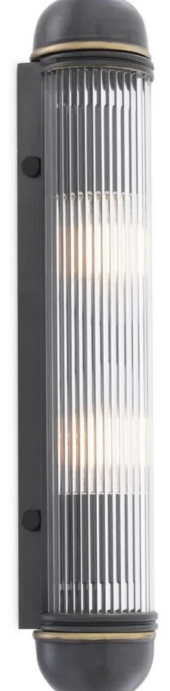 Casa Padrino Luxus Wandleuchte Bronzefarben 7 x 7,5 x H. 40 cm - Elegante Metall Wandlampe mit Glas Lampenschirm - Luxus Leuchten