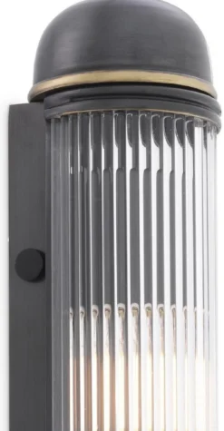 Casa Padrino Luxus Wandleuchte Bronzefarben 7 x 7,5 x H. 40 cm - Elegante Metall Wandlampe mit Glas Lampenschirm - Luxus Leuchten