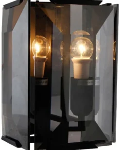 Casa Padrino Luxus Wandleuchte Schwarz / Grau 19 x 19 x H. 27 cm - Elegante Wandlampe mit getöntem Glas - Luxus Qualität