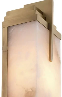 Casa Padrino Luxus Wandleuchte Antik Messing / Alabaster 10,5 x 8,5 x H. 51 cm - Wandlampe mit Alabaster Lampenschirm - Luxus Leuchten