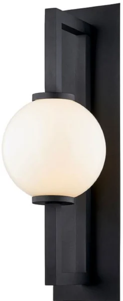 Casa Padrino Luxus Wandleuchte Schwarz / Weiß 20,32 x 26,67 x H. 60,96 cm - Metall Wandlampe mit rundem Glas Lampenschirm - Luxus Leuchten - Luxus Interior