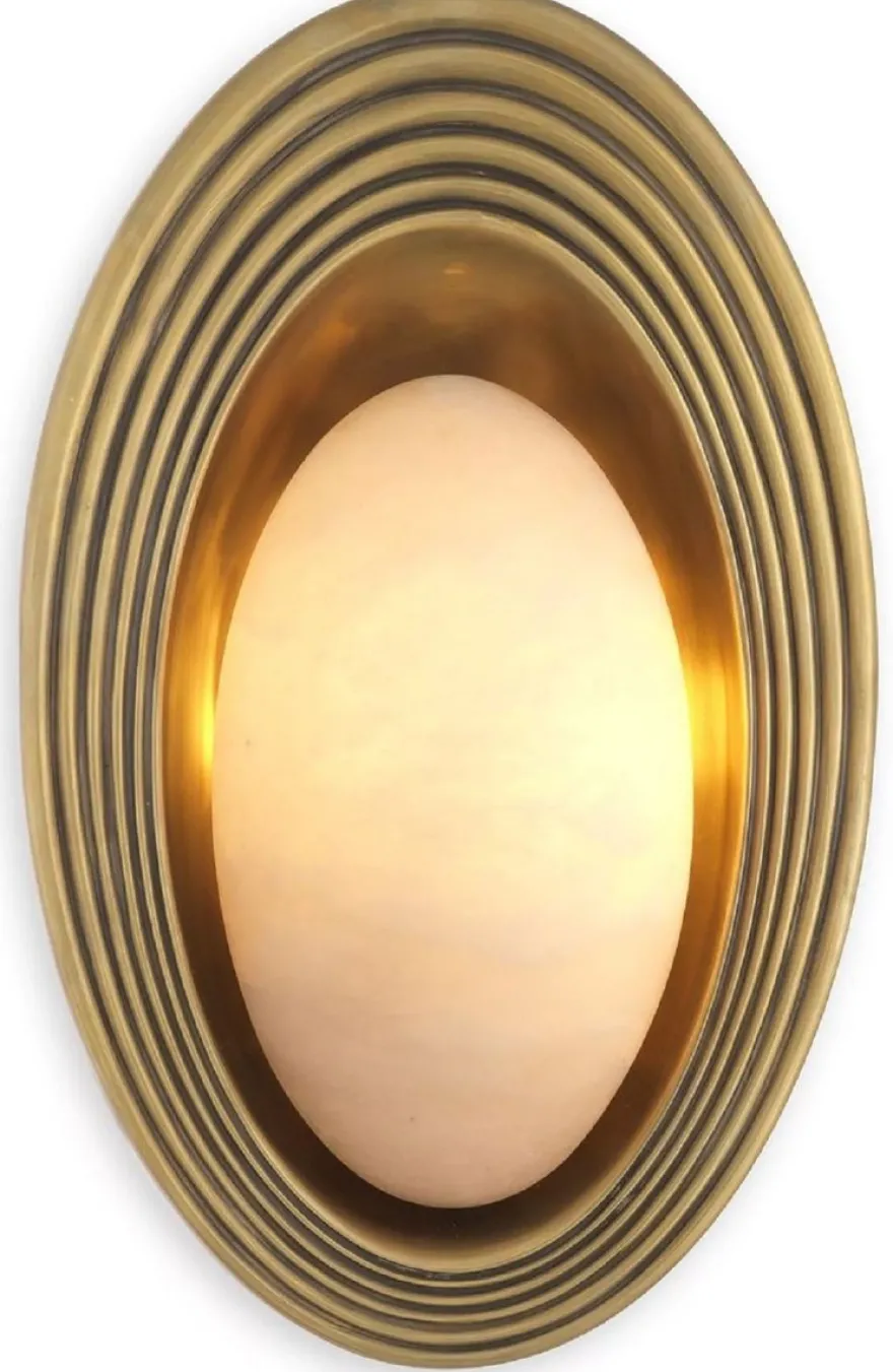 Casa Padrino Luxus Wandleuchte Vintage Messing / Alabaster 25 x 10 x H. 45 cm - Ovale Wandlampe - Wohnzimmer Wandleuchte - Hotel Wandleuchte - Restaurant Wandleuchte - Luxus Leuchten