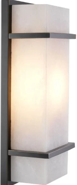 Casa Padrino Luxus Wandleuchte Bronze / Alabaster 13 x 9 x H. 34 cm - Elegante Wandlampe mit Alabaster Lampenschirm - Luxus Leuchten