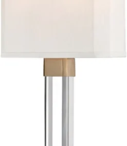 Casa Padrino Luxus Wandleuchte Antik Messingfarben / Weiß 22,9 x 10,2 x H. 54,6 cm - Moderne Wandlampe mit Kristallglas und Seiden Lampenschirm
