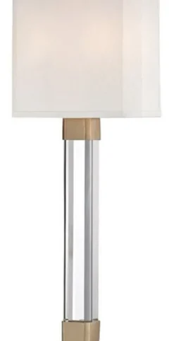 Casa Padrino Luxus Wandleuchte Antik Messingfarben / Weiß 22,9 x 10,2 x H. 54,6 cm - Moderne Wandlampe mit Kristallglas und Seiden Lampenschirm