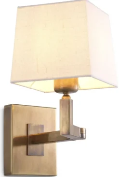 Casa Padrino Luxus Wandleuchte Vintage Messingfarben / Weiß 15 x 30 x H. 28 cm - Edle Wandlampe mit Schwenkarm und Lampenschirm - Luxus Qualität