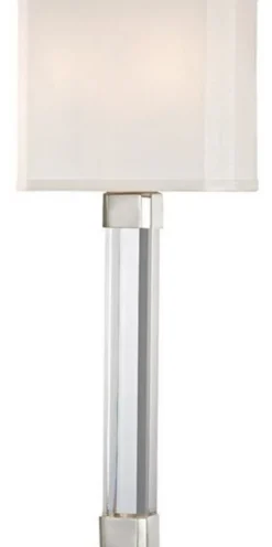 Casa Padrino Luxus Wandleuchte Silber / Weiß 22,9 x 10,2 x H. 54,6 cm - Moderne Wandlampe mit Kristallglas und Seiden Lampenschirm