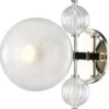 Casa Padrino Luxus Wandleuchte Silber 19 x 29 x H. 56 cm - Moderne Metall Wandlampe mit geriffelten spiralförmigen Hohlglaskugeln und kugelförmigem Glas Lampenschirm