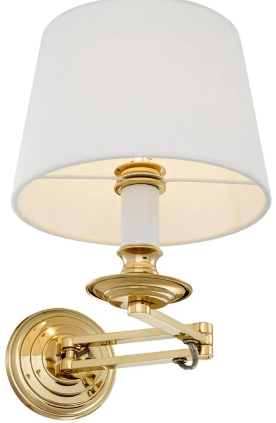 Casa Padrino Luxus Wandleuchte mit Schwenkarm Gold / Weiß 22 x 21,5 x H. 27,5 cm - Hotel & Restaurant Leuchte