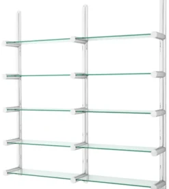Casa Padrino Luxus Wandregal / Bücherregal in Silber - Edelstahl poliert und Glas - 211,5 x 33 x H. 228 cm