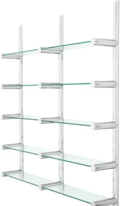 Casa Padrino Luxus Wandregal / Bücherregal in Silber - Edelstahl poliert und Glas - 211,5 x 33 x H. 228 cm