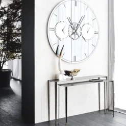 Casa Padrino Luxus Wandspiegel / Wanduhr Silber Ø 120 cm - Elegante runde verspiegelte Wanduhr - Wohnzimmer Möbel - Luxus Qualität