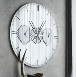 Casa Padrino Luxus Wandspiegel / Wanduhr Silber Ø 120 cm - Elegante runde verspiegelte Wanduhr - Wohnzimmer Möbel - Luxus Qualität