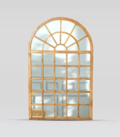 Casa Padrino Luxus Wandspiegel Naturbraun 100 x 5 x H. 159 cm - Fensterspiegel mit Rundbogen