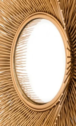 Casa Padrino Luxus Wandspiegel Sonne Gold 80 cm - Runder konvexer Design Spiegel aus Messing