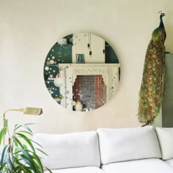 Casa Padrino Luxus Wandspiegel in Mond Optik Ø 125 cm - Runder Wohnzimmer Spiegel - Luxus Kollektion
