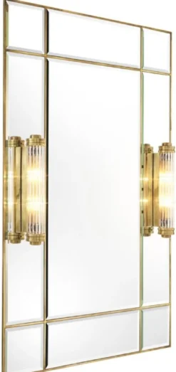 Casa Padrino Luxus Wandspiegel mit Licht Vintage Messingfarben 90 x 13 x H. 140 cm - Luxus Qualität