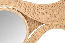Casa Padrino Luxus Wandspiegel Naturfarben 165 x 12 x H. 88 cm - Breiter Wandspiegel im Querformat mit Rahmen aus geflochtenem Rattan auf Stahlgestell - Luxus Deko Accessoires