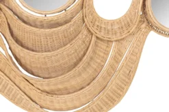 Casa Padrino Luxus Wandspiegel Naturfarben 165 x 12 x H. 88 cm - Breiter Wandspiegel im Querformat mit Rahmen aus geflochtenem Rattan auf Stahlgestell - Luxus Deko Accessoires