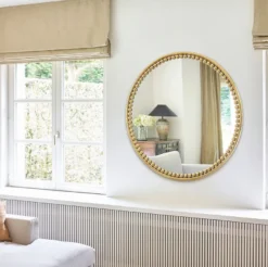 Casa Padrino Luxus Wandspiegel Gold Ø 107 cm - Runder Wohnzimmer Spiegel mit Metallrahmen - Schlafzimmer Spiegel - Badezimmer Spiegel - Garderoben Spiegel - Luxus Kollektion