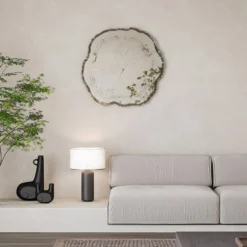 Casa Padrino Luxus Wandspiegel im Baumscheiben Design Weiß / Schwarz 80 x 2,5 x H. 78 cm - Wohnzimmer Spiegel - Schlafzimmer Spiegel - Garderoben Spiegel - Luxus Möbel - Luxus Interior