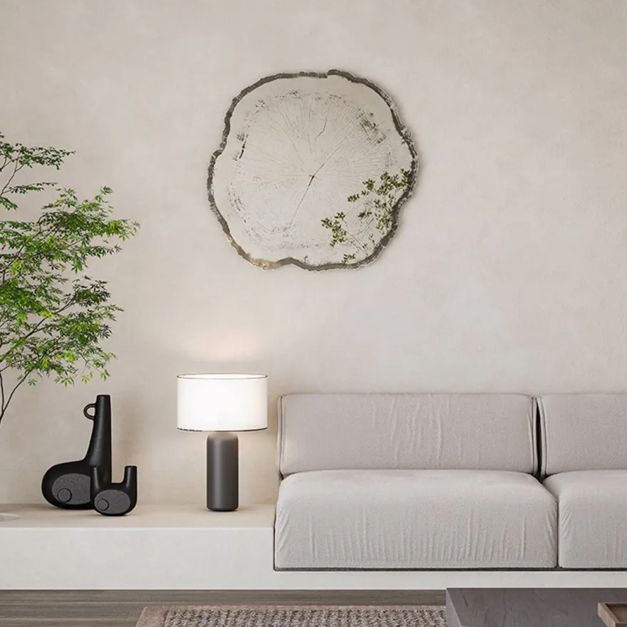 Casa Padrino Luxus Wandspiegel im Baumscheiben Design Weiß / Schwarz 80 x 2,5 x H. 78 cm - Wohnzimmer Spiegel - Schlafzimmer Spiegel - Garderoben Spiegel - Luxus Möbel - Luxus Interior