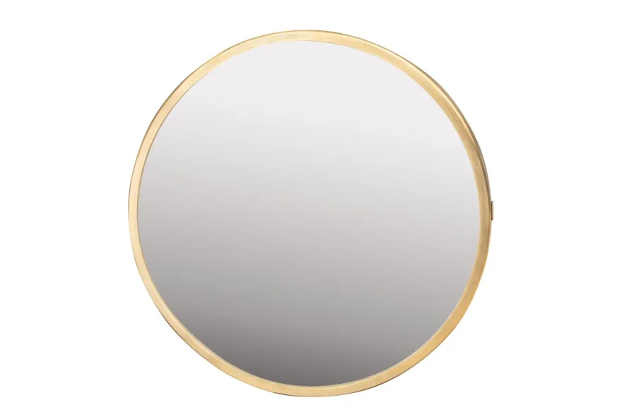 Casa Padrino Luxus Wandspiegel Gold Ø 75 cm - Großer runder Wandspiegel Dott mit gebürstetem goldfarbenem Edelstahlrahmen - Luxus Deko Accessoires