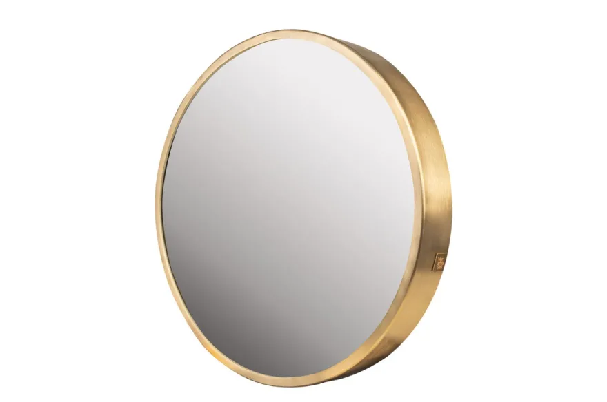 Casa Padrino Luxus Wandspiegel Gold Ø 75 cm - Großer runder Wandspiegel Dott mit gebürstetem goldfarbenem Edelstahlrahmen - Luxus Deko Accessoires