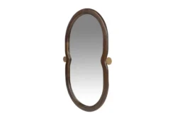 Casa Padrino Luxus Wandspiegel Braun / Gold 73,5 x 3 x H. 105 cm - Großer Wandspiegel Touma XL mit Rahmen aus Mindi-Holz und Messing - Luxus Deko Accessoires