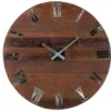 Casa Padrino Luxus Wanduhr Braun / Silber Ø 79 cm - Große runde Holz Wanduhr mit römischen Ziffern
