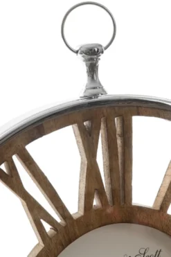 Casa Padrino Luxus Wanduhr im Design einer antiken Taschenuhr Silber / Naturfarben Ø 50 cm - Dekorative runde Uhr mit einem Ziffernblatt aus unbehandeltem Holz
