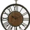 Casa Padrino Luxus Wanduhr im Design einer antiken Taschenuhr Silber / Naturfarben Ø 45 cm - Dekorative runde Uhr mit einem Ziffernblatt aus unbehandeltem Holz