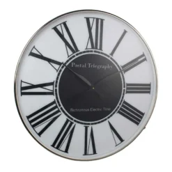Casa Padrino Luxus Wanduhr Weiß / Schwarz Ø 61 cm - Große runde Wanduhr mit römischen Ziffern