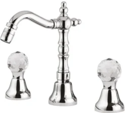 Casa Padrino Luxus Waschtisch Armatur 3-Loch-Design mit Swarovski Kristallglas in Silber, H. 20 cm