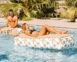 Casa Padrino Luxus Wasserliege mit Kopfstütze Weiß / Beige 180 cm