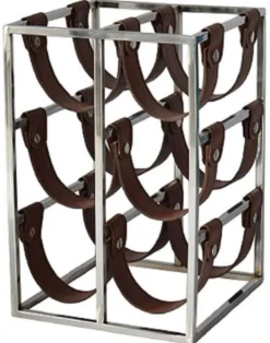 Casa Padrino Luxus Weinflaschenhalter Silber / Braun 26 x 28 x H. 39 cm - Kleines Weinregal für 6 Flaschen