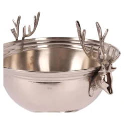 Casa Padrino Luxus Weinkühler Silber Ø 27,5 x H. 21,5 cm - Sektkühler Pokal mit Hirschkopf Griffen