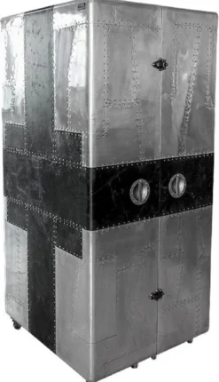 Casa Padrino Luxus Weinschrank im Koffer Design Silber / Schwarz 86 x 80 x H. 177 cm - Aluminium Barschrank - Kofferschrank - Flugzeug Möbel - Flieger Möbel - Aluminium Möbel - Luxus Bar Möbel
