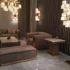 Casa Padrino Luxus Wildleder Sitzbank Taupefarben / Gold 130 x 60 x H. 36 cm - Hotel Möbel - Luxus Qualität - Made in Italy