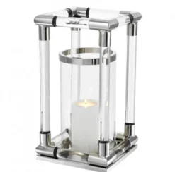 Casa Padrino Luxus Windlicht Kerzenleuchter aus Edelstahl in Nickel Finish, Durchmesser 24 cm, Höhe 45 cm - Limited Edition