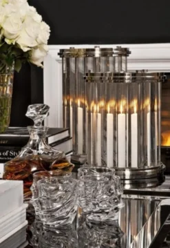 Casa Padrino Luxus Windlicht Kerzenleuchter in Nickel Finish Silber 26,5 x H. 33,5 cm