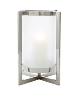 Casa Padrino Luxus Windlicht Kerzenleuchter aus Nickel Finish, Durchmesser 36 cm, Höhe 46 cm