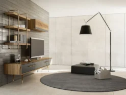 Casa Padrino Luxus Wohnzimmer TV Schrank Set Braun / Grau / Messingfarben - 1 TV Schrank & 1 Hängeschrank & 1 Wandregal - Edles Wohnzimmer Möbel Set - Luxus Möbel