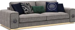 Casa Padrino Luxus Wohnzimmer Sofa Grau / Schwarz / Gold 260 x 100 x H. 65 cm - Edle Wohnzimmer Möbel - Luxus Möbel