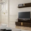 Casa Padrino Luxus Wohnzimmer TV Schrank Set Braun / Gold - 1 TV Schrank & 1 Wandregal - Edles Wohnzimmer Möbel Set - Luxus Qualität
