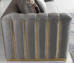 Casa Padrino Luxus Wohnzimmer Sofa mit dekorativen Kissen Grau / Gold 240 x 92 x H. 78 cm - Luxus Wohnzimmer Möbel