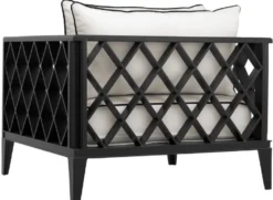 Casa Padrino Luxus Wohnzimmer Sessel mit Kissen Mattschwarz / Weiß 96,5 x 93,5 x H. 68,5 cm - Wohnzimmer Möbel